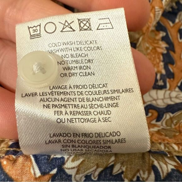 Slate & Stone Shirt Mens Large Blue Orange Floral Leaf Button Up Short Sleeve - Picture 10 of 12